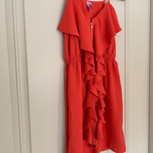 Coral Ruffle Mini Dress - Picture 2 of 5